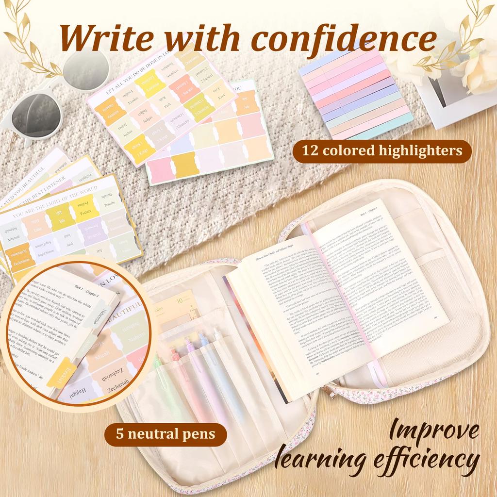 Bible Cover Case Portable Cotton Bible Tote Bags with Handle Multi-purpose Study Accessory Kit Book Storage Bag for Travel Study
