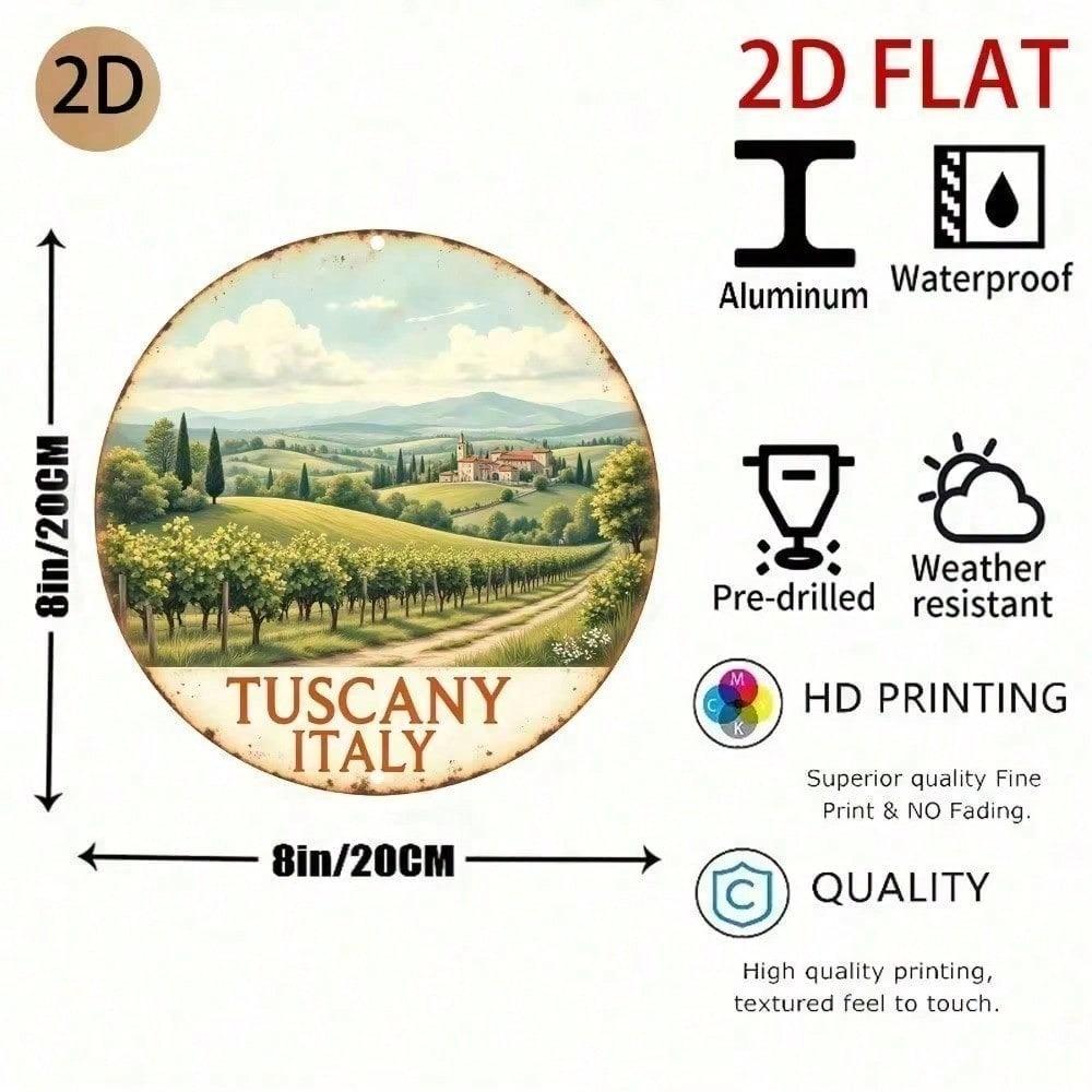 Vintage Tuscan Landscape Metal Round Wall Art Rustic Farmhouse Circle Decor for Living Room Bedroom