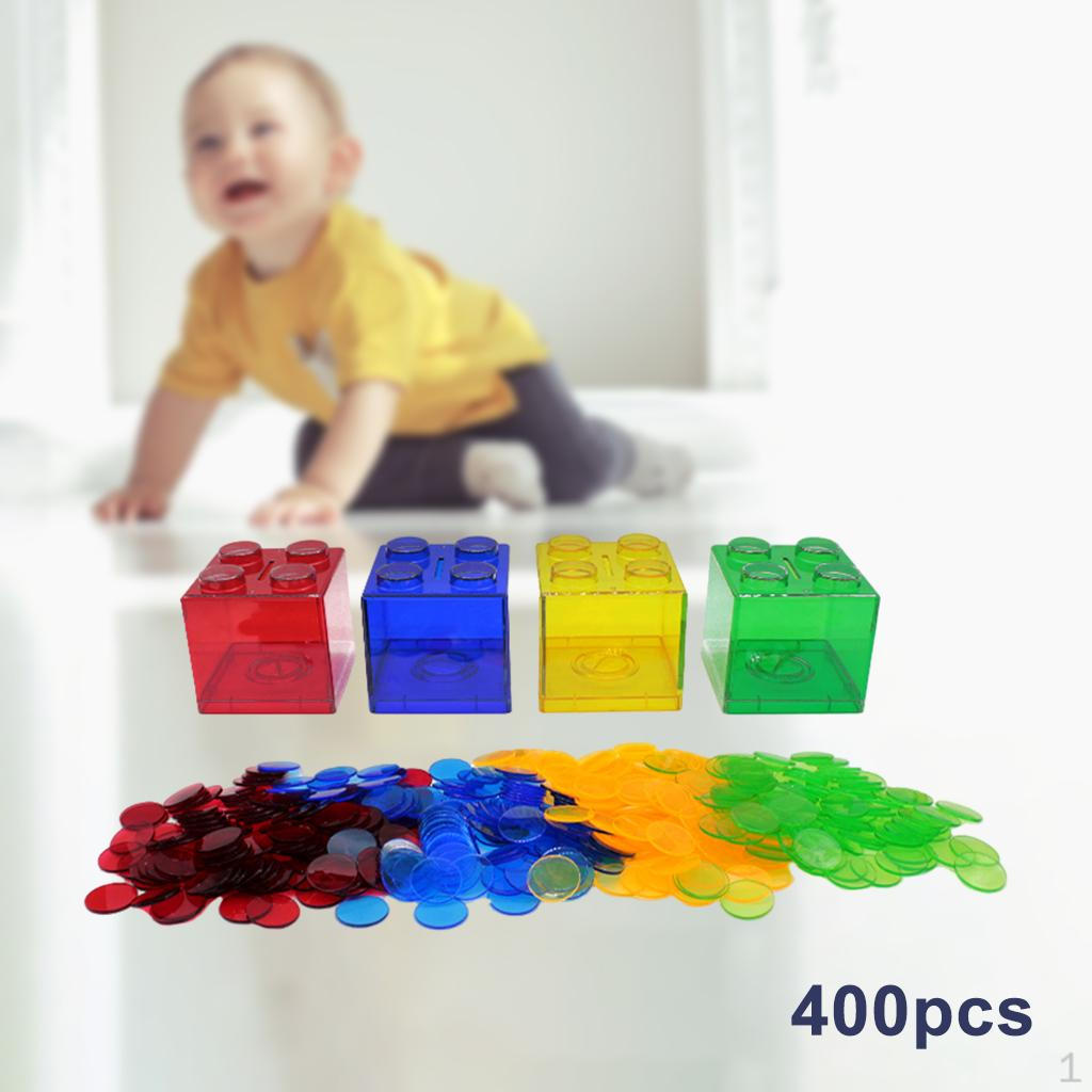 

2.5cm Round Transparent Mixed Color Bingo Counting Chips Board Game Math Educational Assort Jar 400 Chips