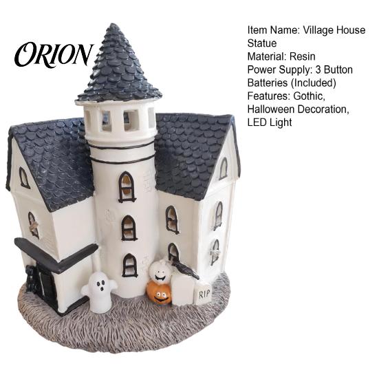 Creepy Miniature Village Vintage Light-Up Cottage Halloween Decoration, Gothic Ghost Pumpkin House for Dioramas Figurine, LED Rustic Courtyard
