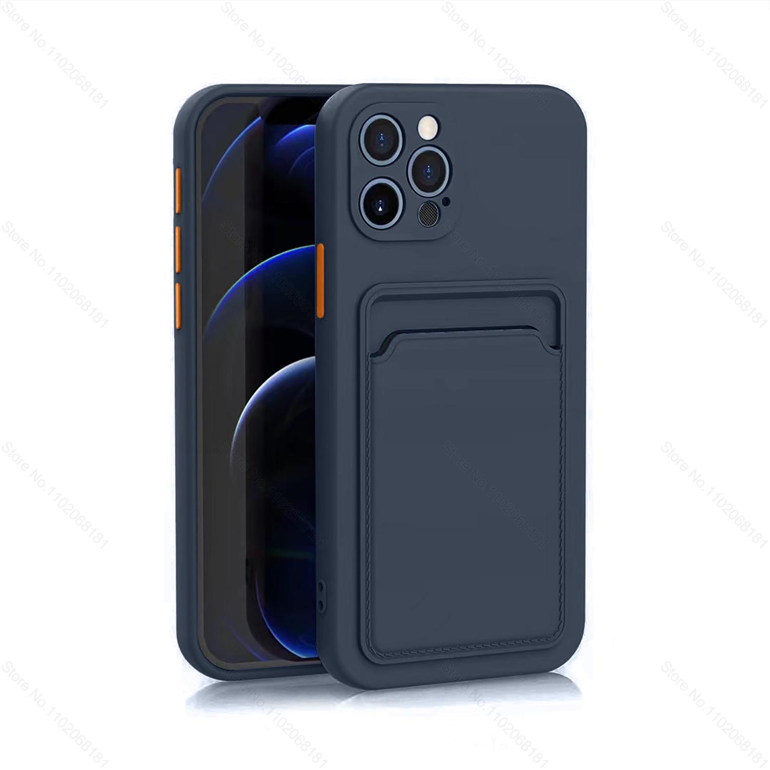 

Роскошный силиконовый держатель для карт, чехол-кошелек для iPhone 16 15 14 13 12 11 Pro Max Plus, противоударный чехол для телефона, крышка слота для карт, аксессуары For Redmi 13 4G темно-синий