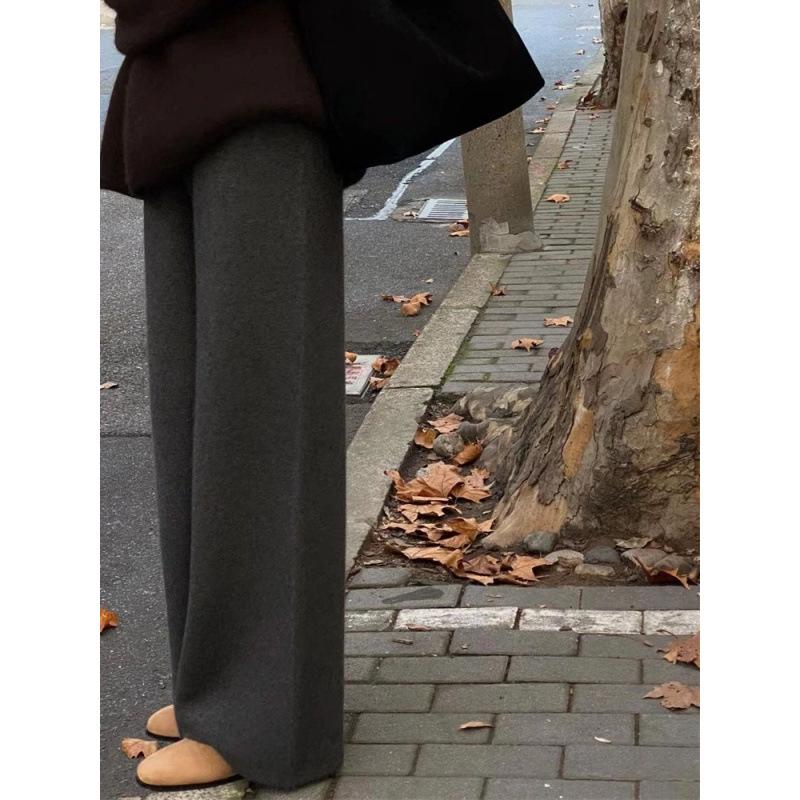 Women s Wool Wide-Leg Cashmere Pants - Soft Drapey Straight-Leg for Autumn and Winter Small