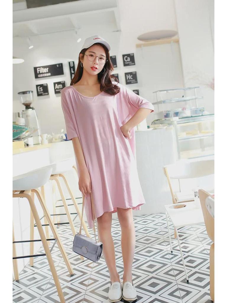 Plus Size Modal T-Shirt Dress with Mid-Sleeves - Spring/Summer Nightdress
