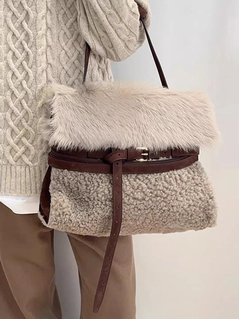 Faux Fur Tote Bag Women's Bucket Plush Luxury Design Ladies Handbags Soft Winter Crossbody Shoulder Bags Bolsa Feminina