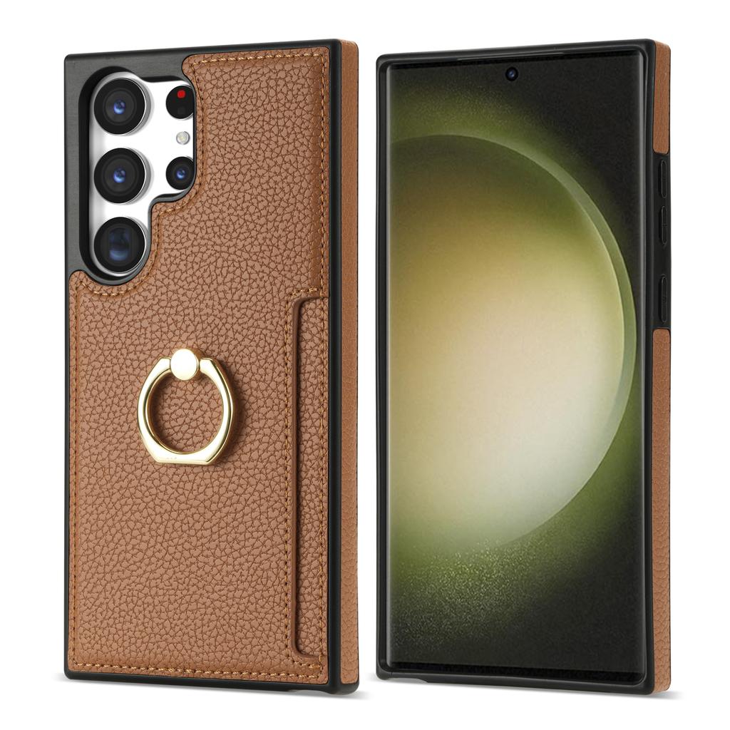 Leather Case For Samsung Galaxy S25 Edge S24 Ultra S23 Ultra S22 Plus S21 FE A54 A14 A53 A13 Ring Holder Cards Solt Phone Cover