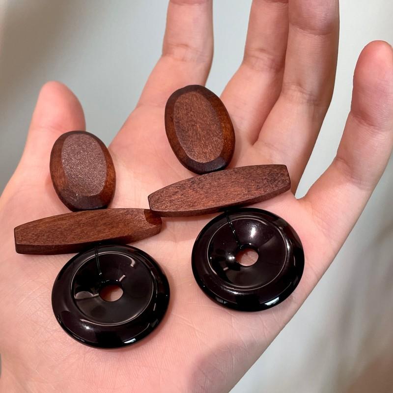 Natural tiger's eye stone series stud earrings for women Maillard exquisite retro earrings niche light luxury high-end temperament earrings