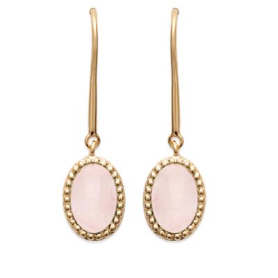 [Q8078] - Gold Plated 'Cléopatra' Rose Gold Quartz Earrings - 10x8 Mm
