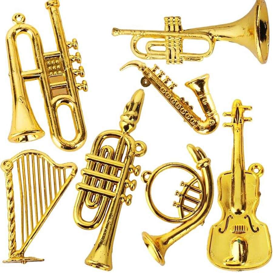 7/14pcs Golden Musical Instrument Ornaments Miniature Guitar Violin Saxophone Figurines Dollhouse Miniatures Desktop Decorations