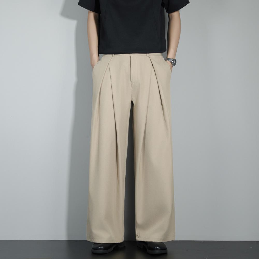 Summer New Three-dimensional Pleated Wide-leg Loose Suit Pants Men's Silhouette Non-ironing Casual Straight Trousers Men