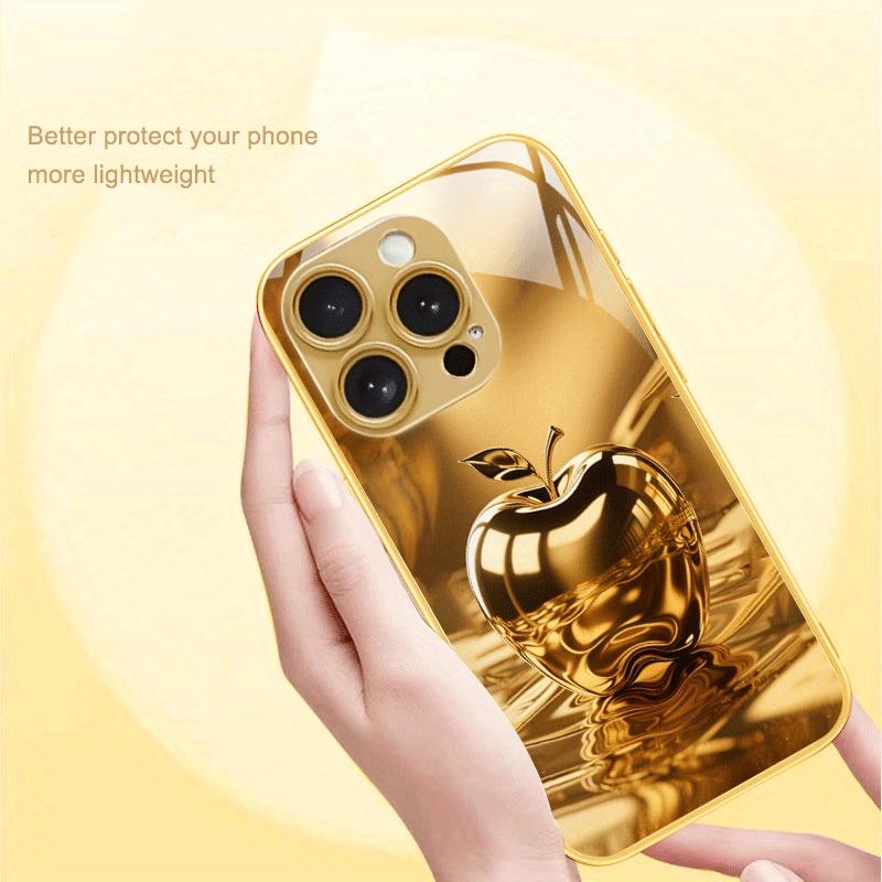 Luxury Crystal For Apple Pattern Metallic Paint Glass Phone Case For iPhone 11 12 13 14 15 16 17 Pro Max 15 Plus 17Air 16E Cover