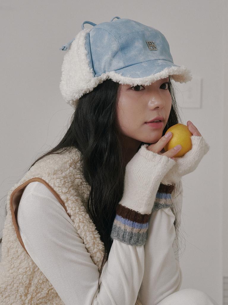 Olinkeompeulliteu Denim Poodle Trooper Hat (Light Blue Denim)