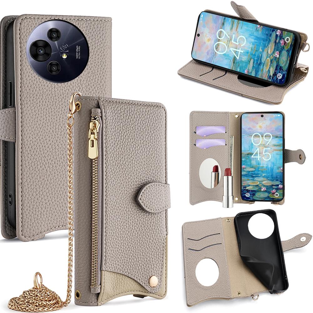 

Wallet Case for TCL 50 NxtPaper 5G/50 Pro NxtPaper 5G Fishtail Design Leather Phone Cover with Mirror/Stand/Strap Grey