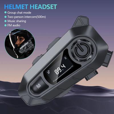 Motorcycle Helmet Headset BT5.3 Wireless Handfree Call Waterproof Moto Headphone with FM Radio Music Share LED Display For Rider
