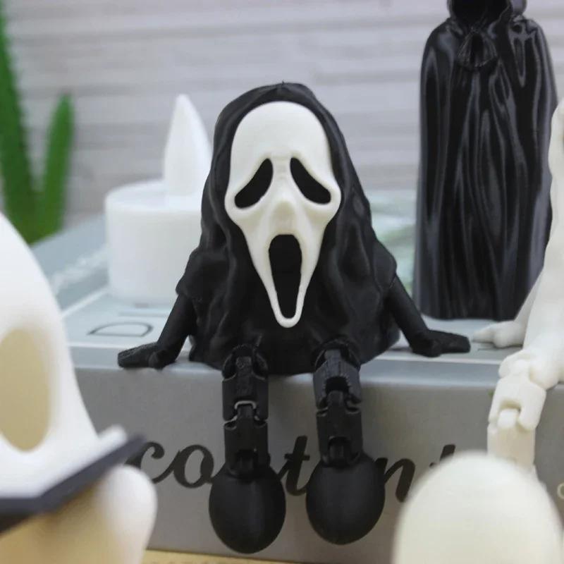 3D Printed Cute Ghost Figurines Fidget Toys Joint Movable Ghost Pumpkin Statue Desk Decoration Ornaments Halloween Gift