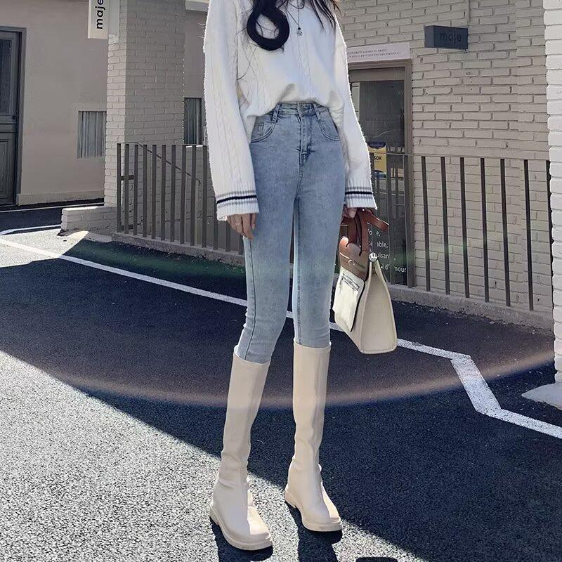 Frühherbst neue hellblaue Jeans Damen dünne Damenbekleidung vielseitige enge Hosen