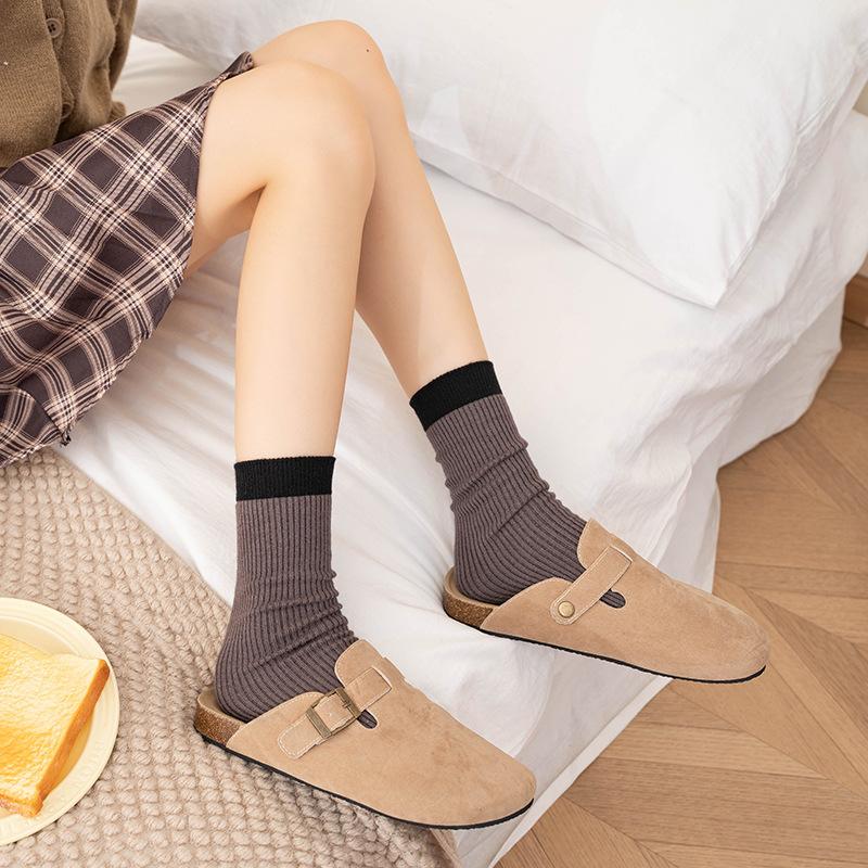 

Женские осенне-зимние комбинированные носки-гольфы с вертикальным рубчиком однотонные теплые 1 pair серый