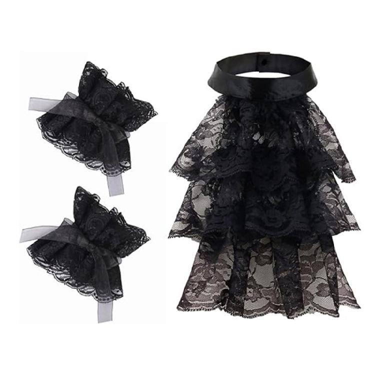 

Adjustable Tie Ruffled Collar Wrist Cuffs For Victorian Age Costumes and Cosplay Halloween Accessory чорний