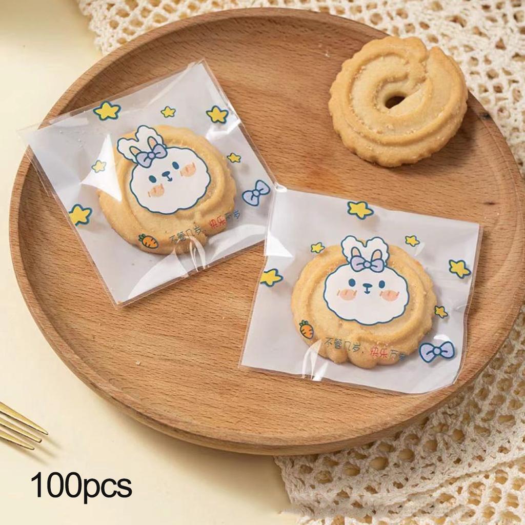 100 Stück Cartoon Keksverpackungsbeutel Keks Schneeflocke Knusprige Verpackung Selbstverschließender Beutel Separat Transparent Niedlicher Kleiner Bär