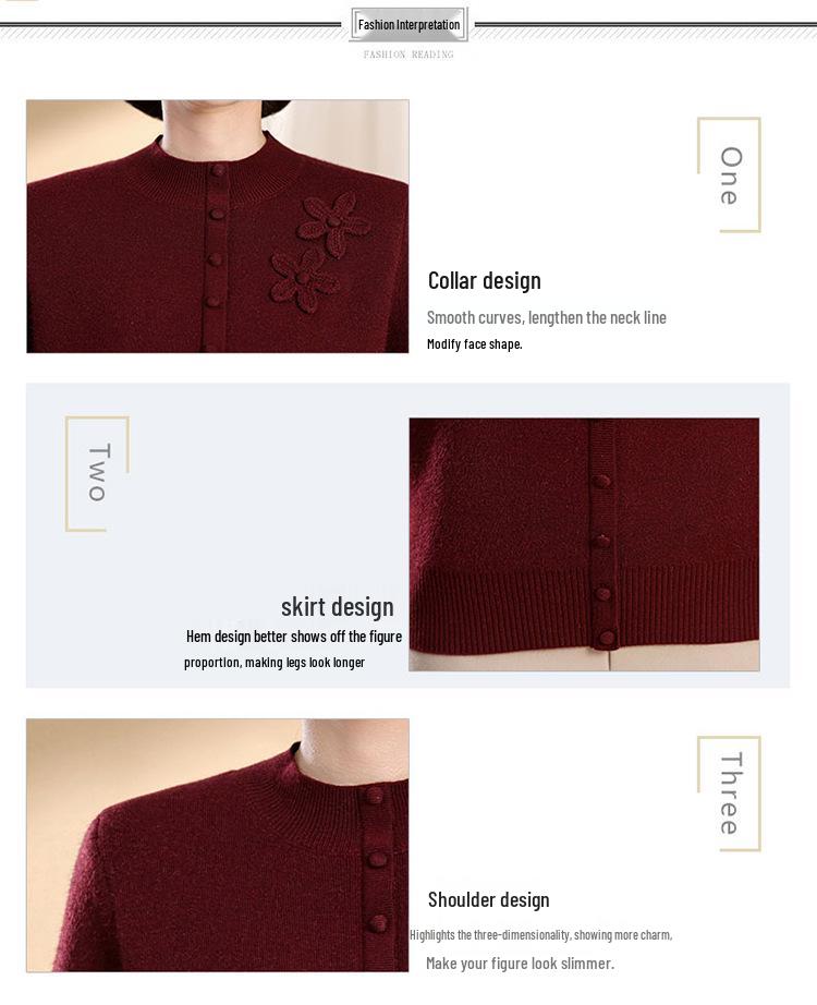 Stylish Fleece-Lined Winter Sweater for Middle-Aged and Elderly Women - Half-High Collar Base Layer