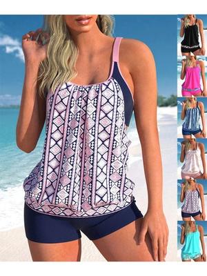New Summer Beach New Women's Bikini Two Piece Swimwear Checkered String Printed Lace Up Beach Dress S-6XL