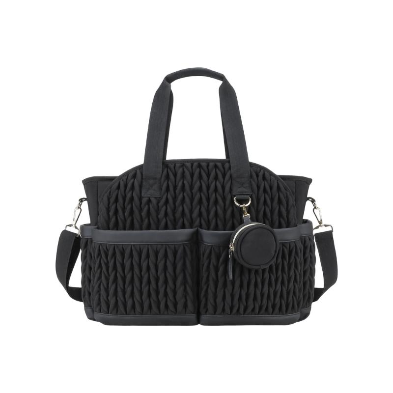 

Multifunctional Diaper Organizer Bag with Quilted Design Multiple Pockets Insulated Waterproof Contaienr for Moms чорний