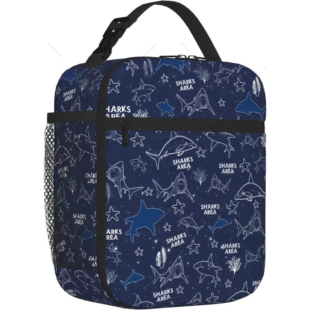 

Line Sharks многоразовая изолированная большая вместительная сумка для обеда для женщин и мужчин на молнии сумка-холодильник для работы, школы, пикника, путешествий 26x21x11CM синий