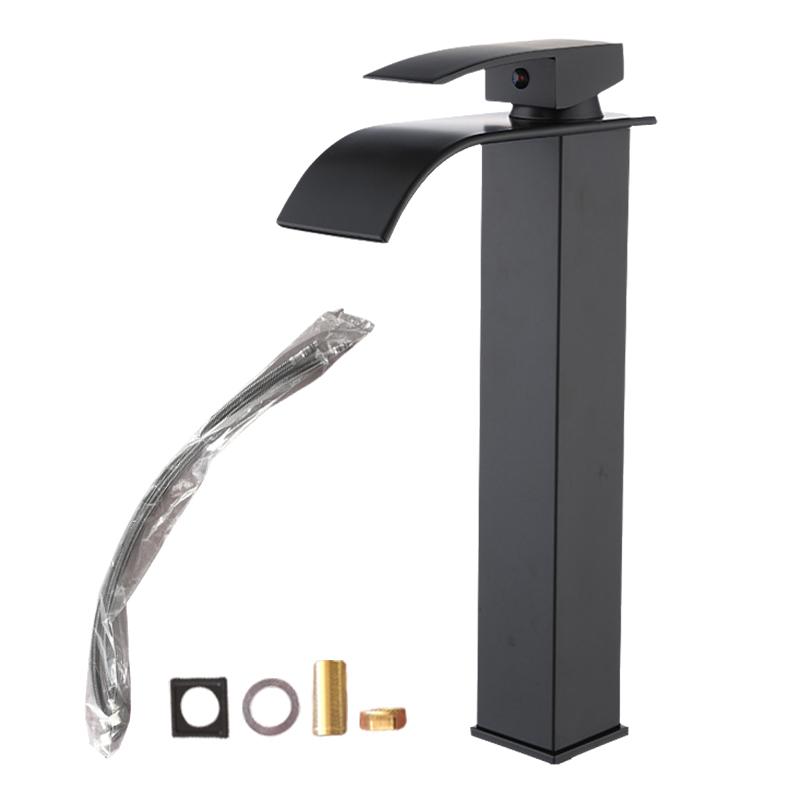 Black Home Waterfall Faucet Copper Core Hot Cold Wash Basin Faucet Bathroom Toilet Above Counter Basin Hot Cold Water Mixer Tap