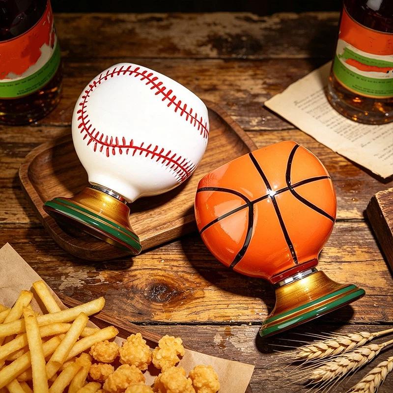 Rotating Base Spinning Sports Ball Whiskey Glass Hand Painted Beer Tumbler Gift Game-day Party