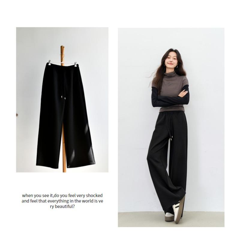 Spring Tall Lyocell Tencel Wool Loose Mopping Casual Wide Leg Pants S ( 40-50kg ) чёрный