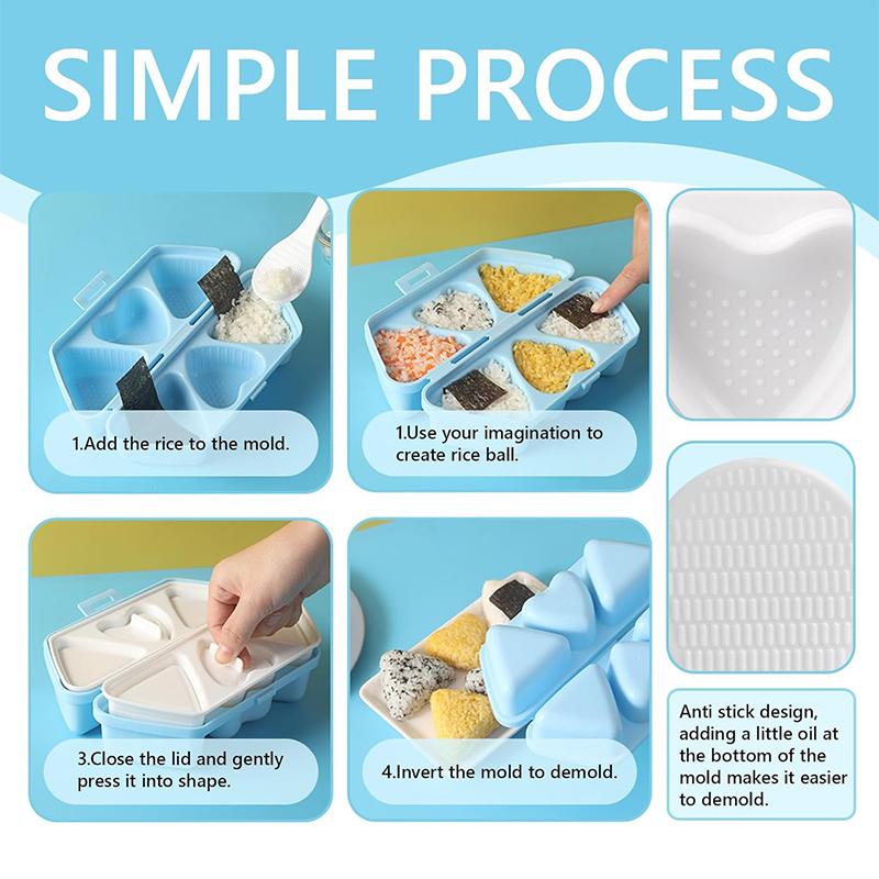 LMETJMA 6 In 1 Sushi Mold Triangle Heart Onigiri Mold Musubi Maker Kit Once Quickly Make Rice Ball Sushi Maker Bento Box JT325