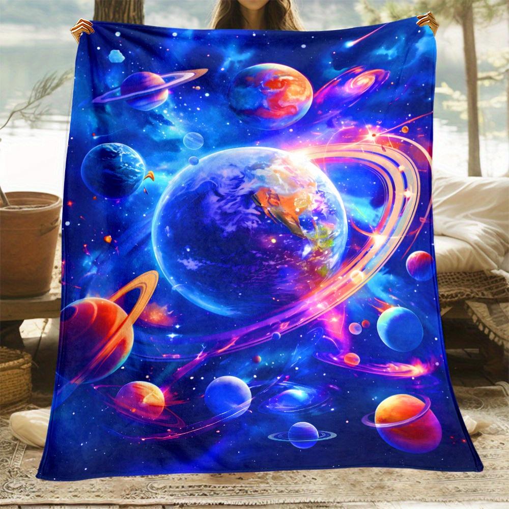 Galaxy Planets Space Universe Blanket Flannel Soft Cozy Throw Outer Space Art Sci Fi Design Bedding Gift for Kids and Adults 130x150cm