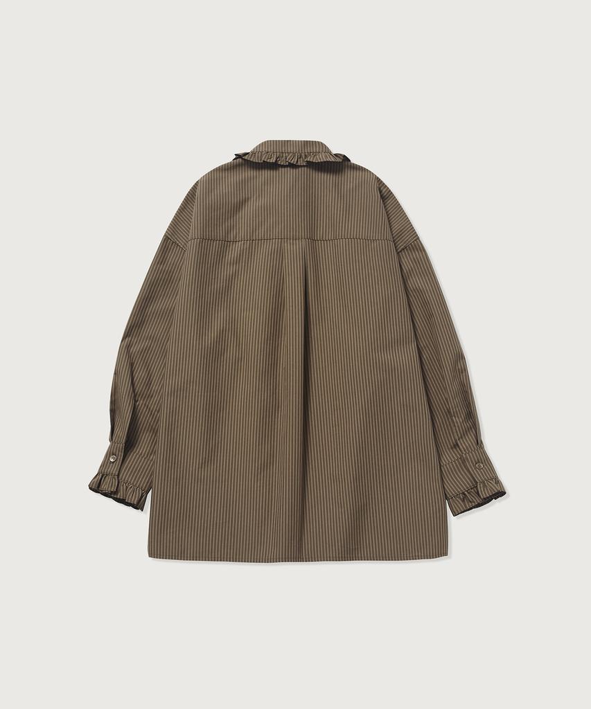 BETWEEN A AND B Stripe Trimmed Oversized Shirt [Brown]