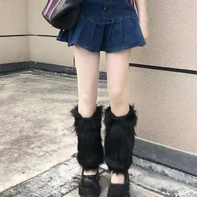 Harajuku Punk Fuzzy Leg Warmers for Women Soft Thickened Plush Boot Cuffs Covers for Winter Fashion and Costume Parties