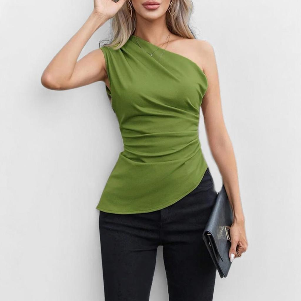Women'sfashionable Casual Sleeveless Sloping Neck One-shoulder Pullover Top