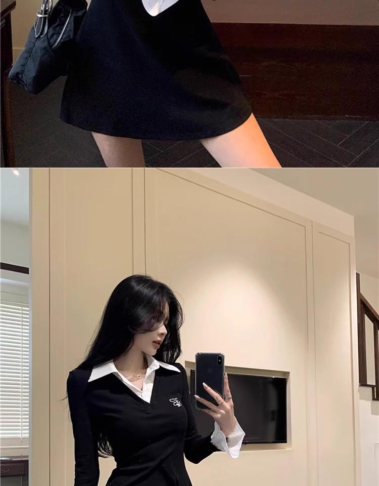 Korean Fashion Faux Two-Piece Shirt Dress – Chic Autumn/Winter Style with Unique Design and Short Skirt for Women