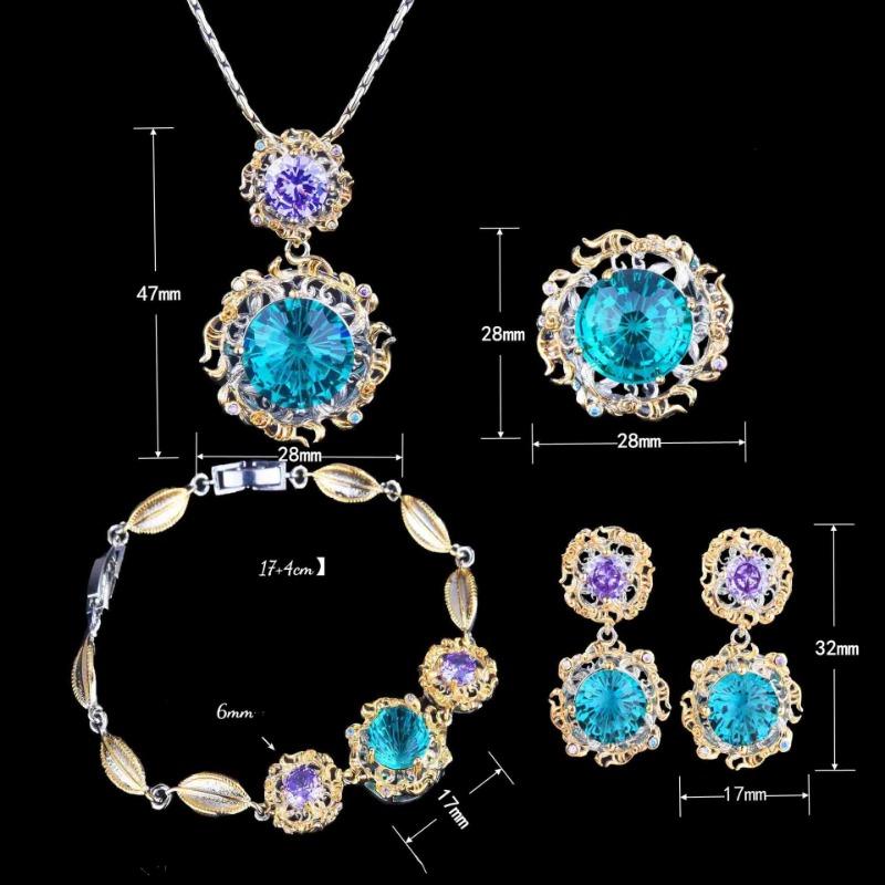 

SACE GEMS, классические кольца из медного сплава с цирконием, серьги, браслеты, ожерелье с подвеской, наборы ювелирных изделий, подарки для свадебной вечеринки Open синий