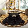 Majestic Black Bear Pattern Flannel-printed Round Floor Mats Are Slip-resistant Suitable for Living Room Terrace Garden Carpets