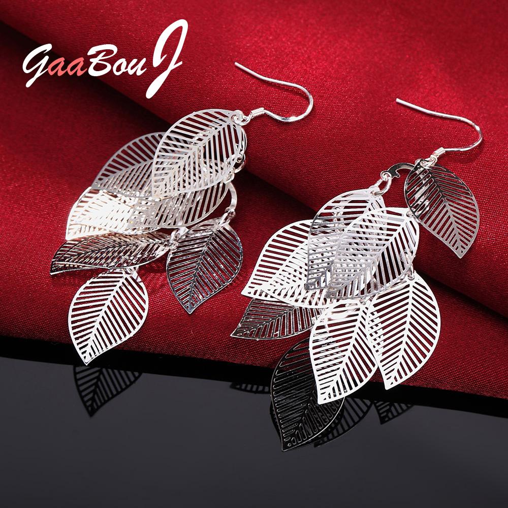 925 Silver Leaf Wedding Dangle Earrings For Women Ladies Piercing Party Jewelry Gifts Accessories