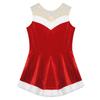 Girls Santa Claus Costume Soft Flannel Design Sleeveless Sequins Ballet Dress Ice Skating Bodysuit