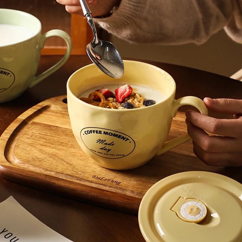 Creative Minimalist Ceramic Mugs with Lid Fashion Exquisite Household Breakfast Coffee Cups Holiday Gifts Couple Water Cup