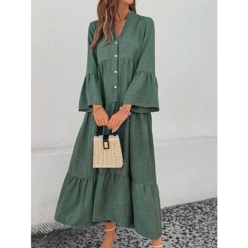 

Женское весенне-осеннее свободное и милое повседневное платье с длинными рукавами и широкими складками 2XL зелёный