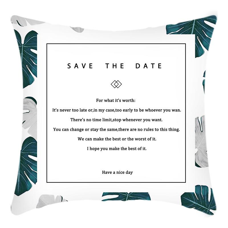 New Pillowcase Green Plant English Letter Print Printed Cushion Home Sofa Cushion Cover