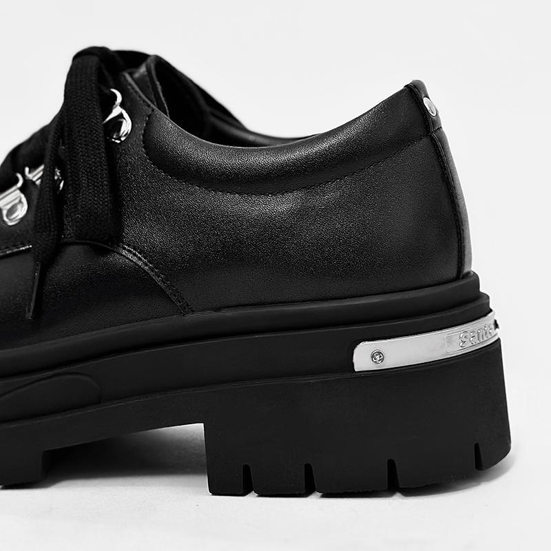 Men's British Street Style Black Leather Shoes - Metal Decor with Height Increasing Effect, Trendy & Comfortable for Urban Fashi