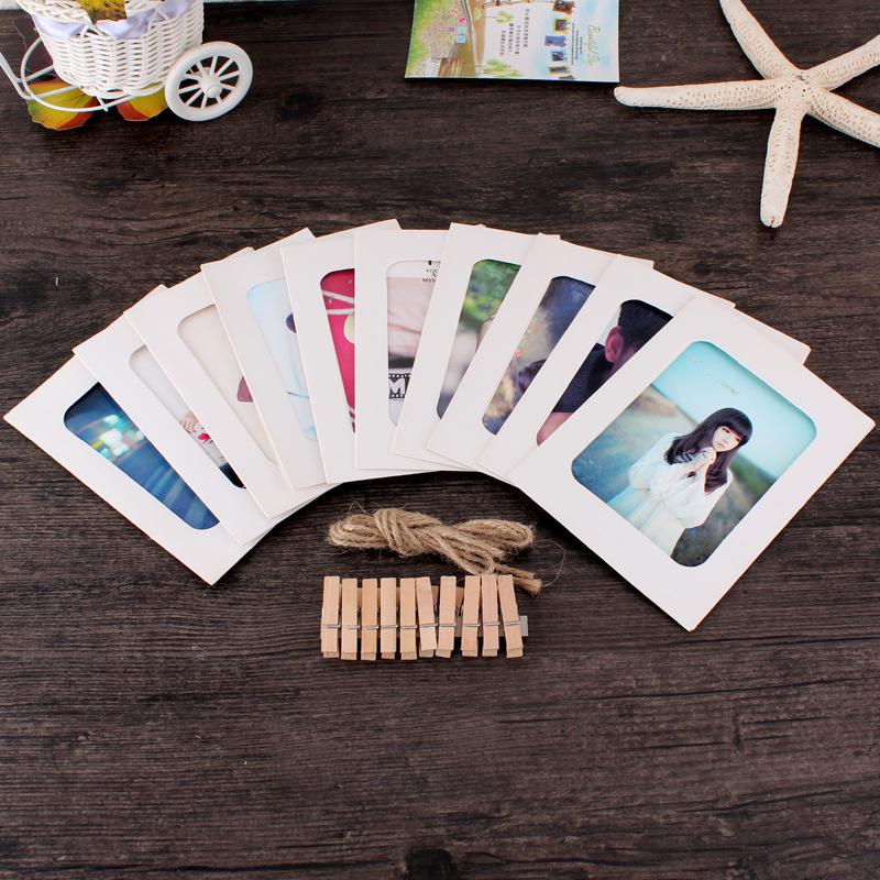 10 Paper Photo Frames with Clips and String for Creative Wall Art Display