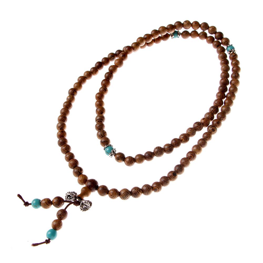 Meditation Wood Tibetan Rosary Beads 108 Turquoise Bracelet Wenge Buddhist
