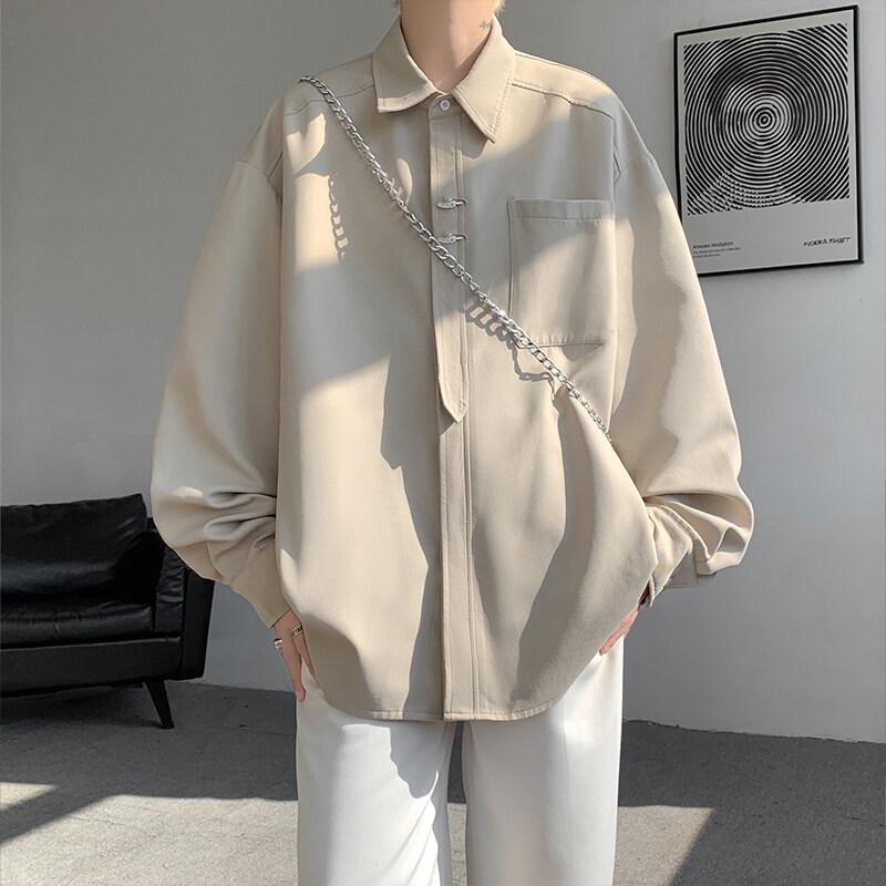 Módní plus velikosti ležérní košile pánské jaro podzim jednobarevné s dlouhým rukávem volné tričko mužský Harajuku streetwear bílá černá halenka 5XL