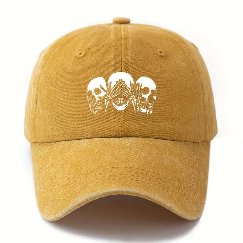 Unisex Fashionable Versatile Printed Skull Gesture Baseball Cap Lightweight Curved Brim Trucker Baseball Cap