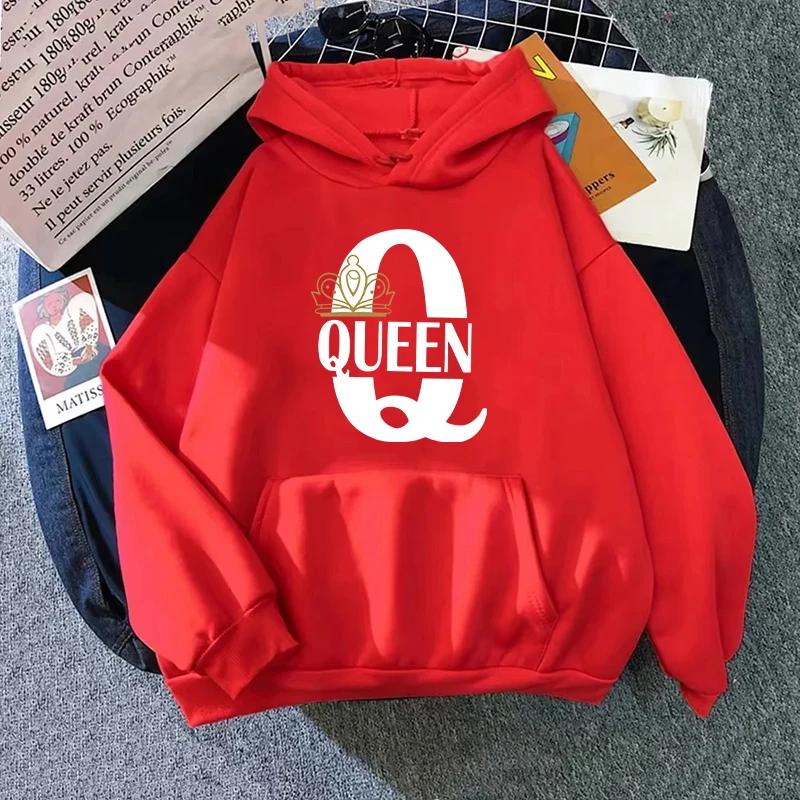 King Queen Tryck Hoodie för Kvinna Man 2025 Ny Ankomst Par Huvtröja Långärmad Pullover Hemma Utomhus Komfort Varma Sweatshirts