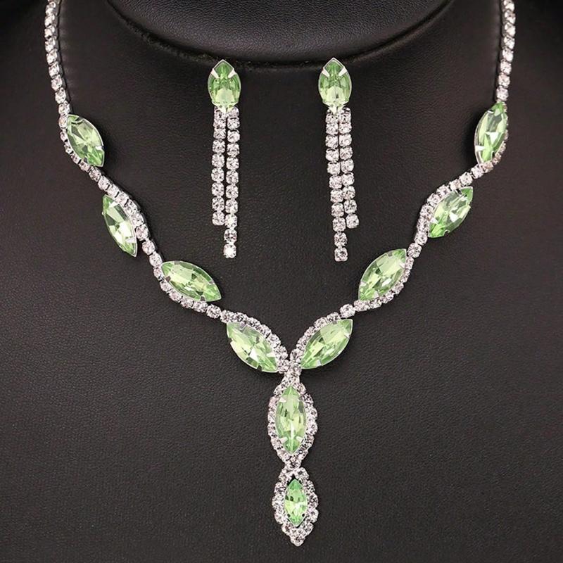 Red, Blue, Emerald Jewelry Women s Set Elegant Silver Crystal Necklace Earrings Wedding Party Banquet Jewelry Accessories