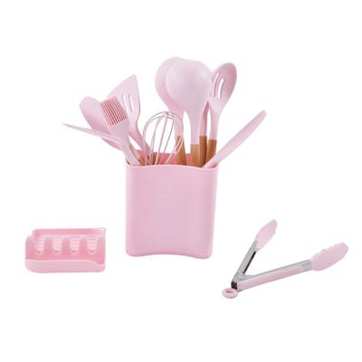 13Pcs Silicone Utensils Set Good Insulation Wooden Handle Food Grade Silicone Nonstick Utensils Set for Home Camping